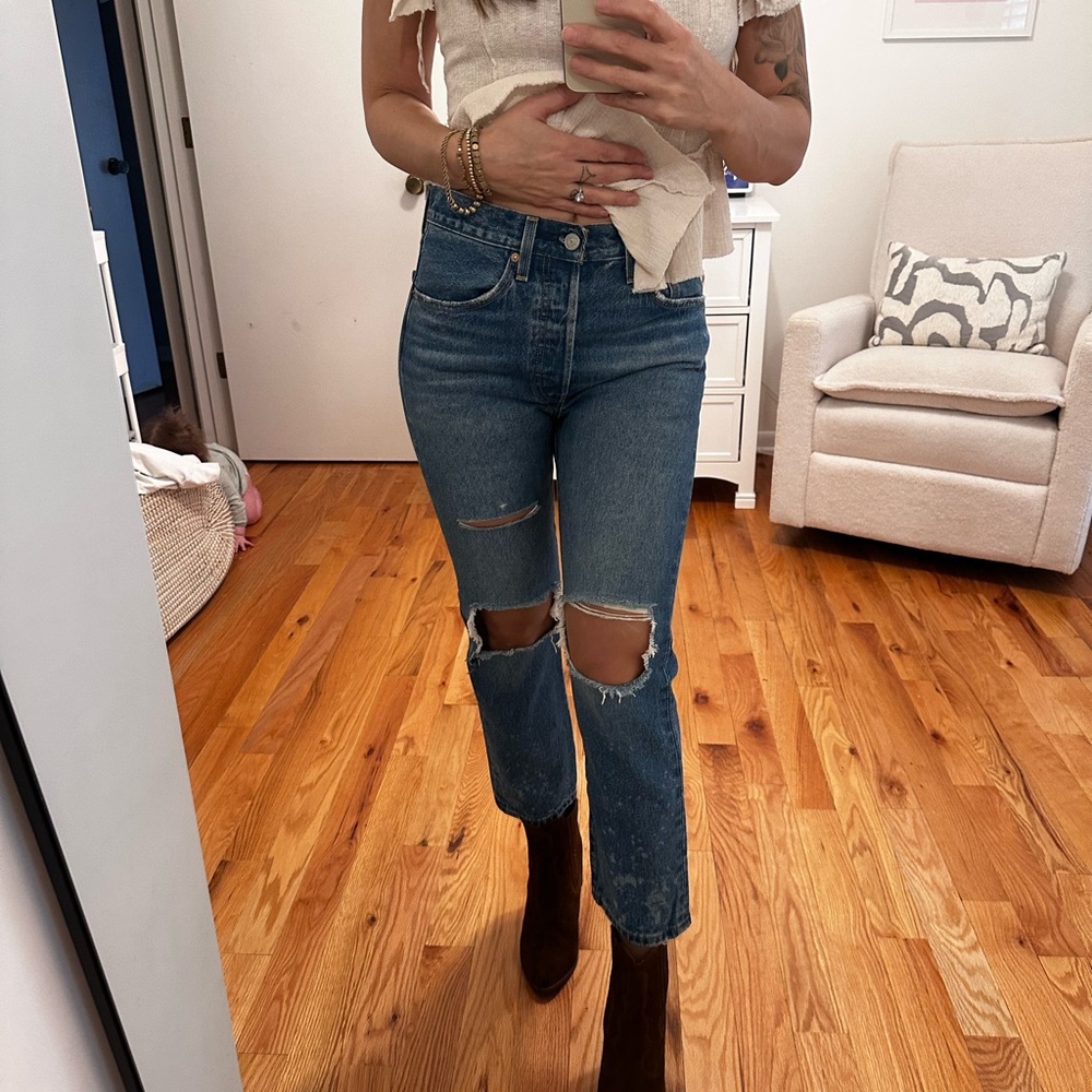 Levi's Blue Ankle Cropped Distressed Jeans